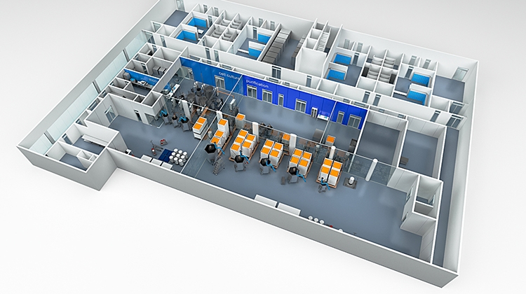 A dance floor facility design showing static buffer tanks and minimized tubing lengths