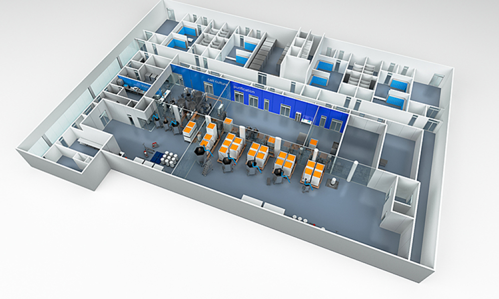 A dance floor facility design showing static buffer tanks and minimized tubing lengths